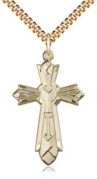 [6031GF/24G] 14kt Gold Filled Mosaic Cross Pendant on a 24 inch Gold Plate Heavy Curb chain