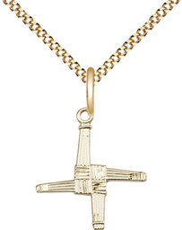 [0290GF/18G] 14kt Gold Filled Saint Brigid Cross Pendant on a 18 inch Gold Plate Light Curb chain