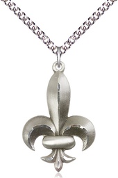 [0292SS/24SS] Sterling Silver Fleur de Lis Pendant on a 24 inch Sterling Silver Heavy Curb chain