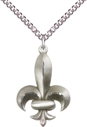 [0292SS/24SS] Sterling Silver Fleur de Lis Pendant on a 24 inch Sterling Silver Heavy Curb chain