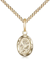 [0301CGF/18G] 14kt Gold Filled Saint Christopher Pendant on a 18 inch Gold Plate Light Curb chain