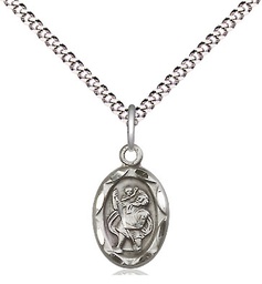 [0301CSS/18S] Sterling Silver Saint Christopher Pendant on a 18 inch Light Rhodium Light Curb chain
