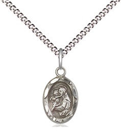 [0301DSS/18S] Sterling Silver Saint Anthony Pendant on a 18 inch Light Rhodium Light Curb chain