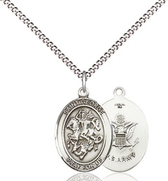 [8040SS2/18S] Sterling Silver Saint George Army Pendant on a 18 inch Light Rhodium Light Curb chain
