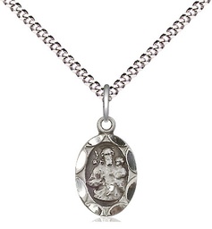 [0301KSS/18S] Sterling Silver Saint Joseph Pendant on a 18 inch Light Rhodium Light Curb chain