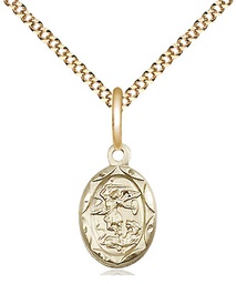 [0301RGF/18G] 14kt Gold Filled Saint Michael the Archangel Pendant on a 18 inch Gold Plate Light Curb chain