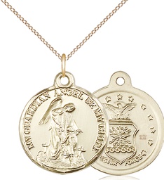 [0341GF1/18GF] 14kt Gold Filled Guardian Angel Air Force Pendant on a 18 inch Gold Filled Light Curb chain