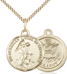[0341GF2/18G] 14kt Gold Filled Guardian Angel Army Pendant on a 18 inch Gold Plate Light Curb chain