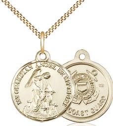 [0341GF3/18G] 14kt Gold Filled Guardian Angel Coast Guard Pendant on a 18 inch Gold Plate Light Curb chain