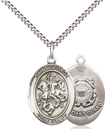 [8040SS3/18S] Sterling Silver Saint George Coast Guard Pendant on a 18 inch Light Rhodium Light Curb chain