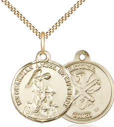 [0341GF5/18G] 14kt Gold Filled Guardain Angel National Guard Pendant on a 18 inch Gold Plate Light Curb chain