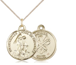 [0341GF5/18GF] 14kt Gold Filled Guardain Angel National Guard Pendant on a 18 inch Gold Filled Light Curb chain