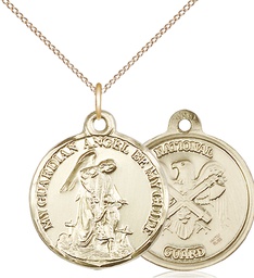 [0341GF5/18GF] 14kt Gold Filled Guardain Angel National Guard Pendant on a 18 inch Gold Filled Light Curb chain