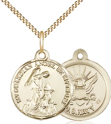 [0341GF6/18G] 14kt Gold Filled Guardian Angel Navy Pendant on a 18 inch Gold Plate Light Curb chain