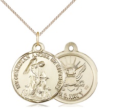 [0341GF6/18GF] 14kt Gold Filled Guardian Angel Navy Pendant on a 18 inch Gold Filled Light Curb chain