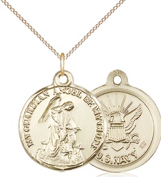 [0341GF6/18GF] 14kt Gold Filled Guardian Angel Navy Pendant on a 18 inch Gold Filled Light Curb chain