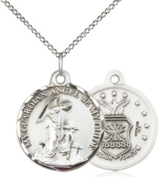 [0341SS1/18SS] Sterling Silver Guardian Angel Air Force Pendant on a 18 inch Sterling Silver Light Curb chain