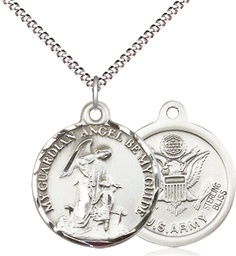 [0341SS2/18S] Sterling Silver Guardian Angel Army Pendant on a 18 inch Light Rhodium Light Curb chain