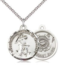 [0341SS3/18S] Sterling Silver Guardian Angel Coast Guard Pendant on a 18 inch Light Rhodium Light Curb chain