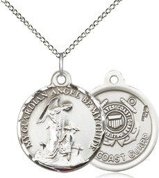 [0341SS3/18SS] Sterling Silver Guardian Angel Coast Guard Pendant on a 18 inch Sterling Silver Light Curb chain