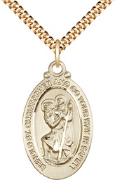 [4145CGF/24G-LC] 14kt Gold Filled Saint Christopher Pendant on a 24 inch Gold Plate Heavy Curb chain