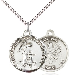 [0341SS5/18S] Sterling Silver Guardain Angel National Guard Pendant on a 18 inch Light Rhodium Light Curb chain