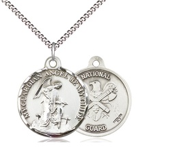 [0341SS5/18S] Sterling Silver Guardain Angel National Guard Pendant on a 18 inch Light Rhodium Light Curb chain