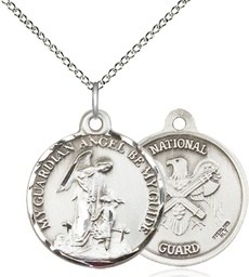 [0341SS5/18SS] Sterling Silver Guardain Angel National Guard Pendant on a 18 inch Sterling Silver Light Curb chain