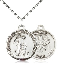 [0341SS5/18SS] Sterling Silver Guardain Angel National Guard Pendant on a 18 inch Sterling Silver Light Curb chain