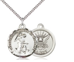 [0341SS6/18S] Sterling Silver Guardian Angel Navy Pendant on a 18 inch Light Rhodium Light Curb chain