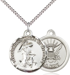 [0341SS6/18S] Sterling Silver Guardian Angel Navy Pendant on a 18 inch Light Rhodium Light Curb chain