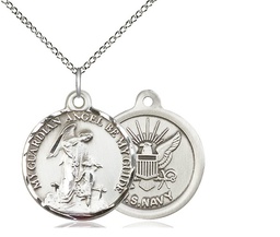 [0341SS6/18SS] Sterling Silver Guardian Angel Navy Pendant on a 18 inch Sterling Silver Light Curb chain