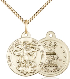 [0342GF1/18G] 14kt Gold Filled Saint Michael Air Force Pendant on a 18 inch Gold Plate Light Curb chain