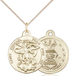 [0342GF1/18GF] 14kt Gold Filled Saint Michael Air Force Pendant on a 18 inch Gold Filled Light Curb chain