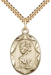 [0801CGF/24G] 14kt Gold Filled Saint Christopher Pendant on a 24 inch Gold Plate Heavy Curb chain