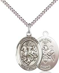 [8040SS5/18S] Sterling Silver Saint George National Guard Pendant on a 18 inch Light Rhodium Light Curb chain