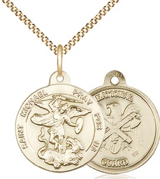 [0342GF5/18G] 14kt Gold Filled Saint Michael National Guard Pendant on a 18 inch Gold Plate Light Curb chain