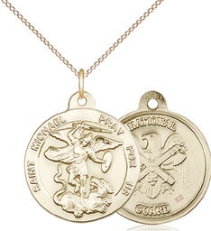 [0342GF5/18GF] 14kt Gold Filled Saint Michael National Guard Pendant on a 18 inch Gold Filled Light Curb chain