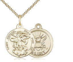 [0342GF6/18G] 14kt Gold Filled Saint Michael Navy Pendant on a 18 inch Gold Plate Light Curb chain