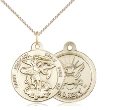 [0342GF6/18GF] 14kt Gold Filled Saint Michael Navy Pendant on a 18 inch Gold Filled Light Curb chain