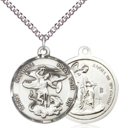 [0342SS/24SS] Sterling Silver Saint Michael the Archangel Pendant on a 24 inch Sterling Silver Heavy Curb chain