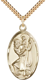[1655GF/24G] 14kt Gold Filled Saint Christopher Pendant on a 24 inch Gold Plate Heavy Curb chain