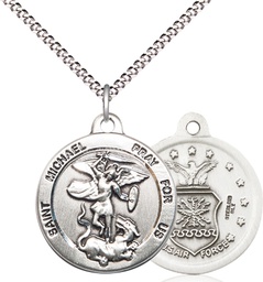 [0342SS1/18S] Sterling Silver Saint Michael Air Force Pendant on a 18 inch Light Rhodium Light Curb chain