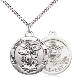 [0342SS2/18S] Sterling Silver Saint Michael Army Pendant on a 18 inch Light Rhodium Light Curb chain