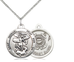[0342SS3/18SS] Sterling Silver Saint Michael Coast Guard Pendant on a 18 inch Sterling Silver Light Curb chain