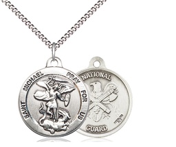 [0342SS5/18S] Sterling Silver Saint Michael National Guard Pendant on a 18 inch Light Rhodium Light Curb chain