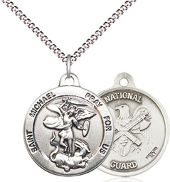 [0342SS5/18S] Sterling Silver Saint Michael National Guard Pendant on a 18 inch Light Rhodium Light Curb chain