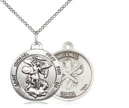 [0342SS5/18SS] Sterling Silver Saint Michael National Guard Pendant on a 18 inch Sterling Silver Light Curb chain