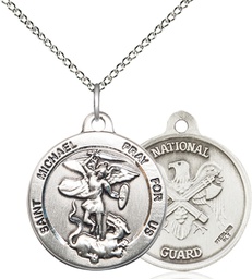 [0342SS5/18SS] Sterling Silver Saint Michael National Guard Pendant on a 18 inch Sterling Silver Light Curb chain