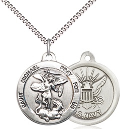 [0342SS6/18S] Sterling Silver Saint Michael Navy Pendant on a 18 inch Light Rhodium Light Curb chain